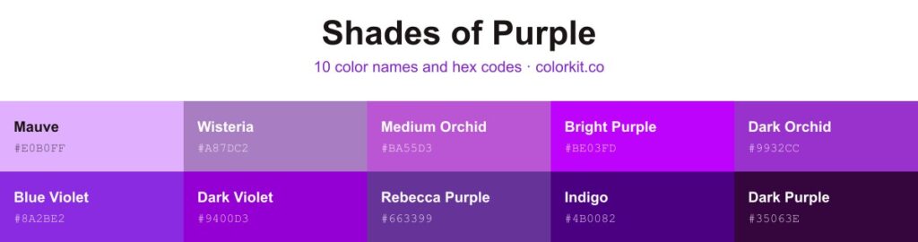 Shades of Purple: 20 Color Names and Hex Codes